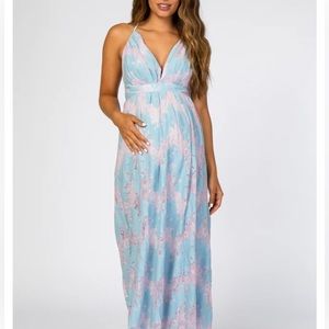 PinkBlush lace cross back maxi maternity dress